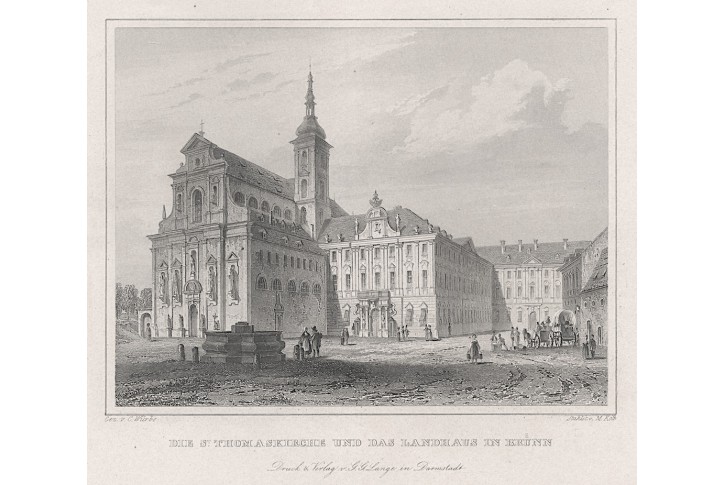 Brno kostel sv. Tomáše, Lange, oceloryt, 1842