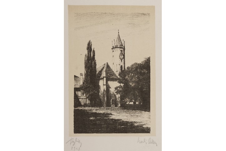 Teplice kostel, Oehn litografie, 1923