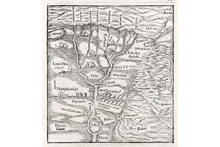 Egypt delta Nilu, S. Münster, dřevořez, (1590)