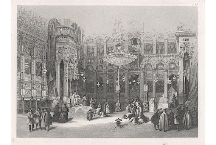 Jeruzalém Boží hrob interier, oceloryt, (1860)