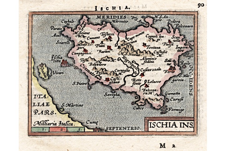 Ischia, Ortelius miniatur, mědiryt, 1602