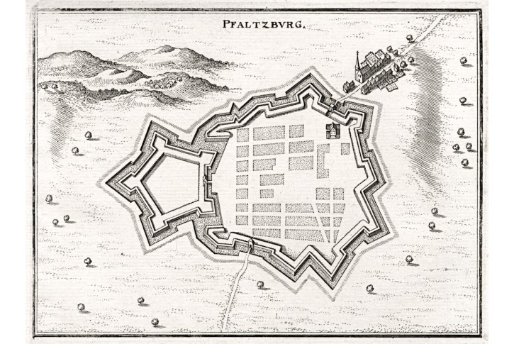 Pfaltzburg - Phalsbourg, Merian,  mědiryt,  1643