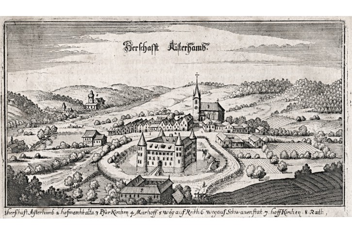 Aistersheim bei Grieskirchen,Merian, mědiryt, 1649