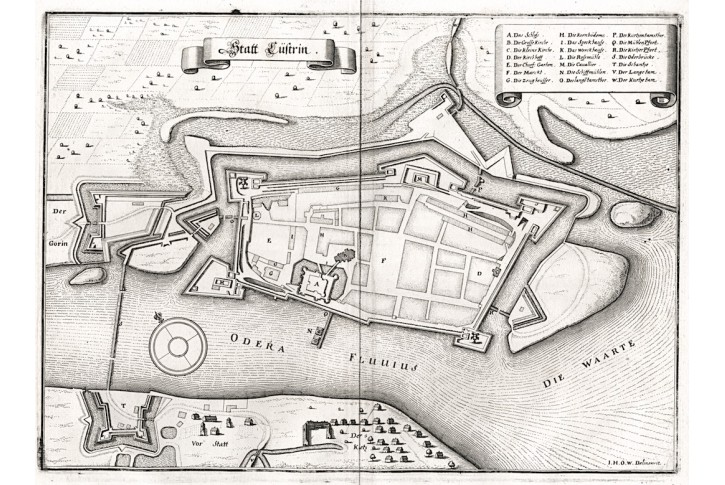 Cüstrin (Küstrin), Merian, mědiryt, 1652