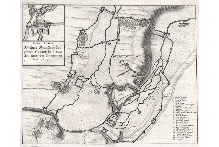 Corbie obléhání, Merian, mědiryt, 1639