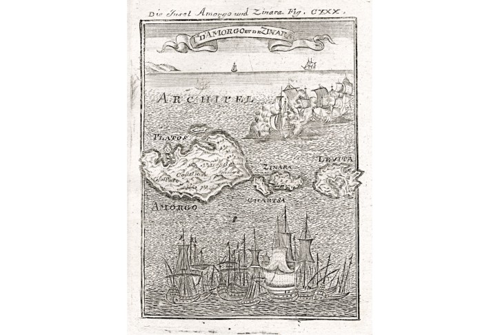 Amorgos, Kinaros & Levita, Mallet, mědiryt, 1719