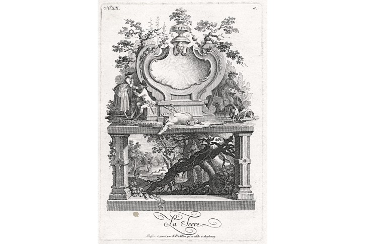 Země Lov Alegorie, Nilson, mědiryt (1760)