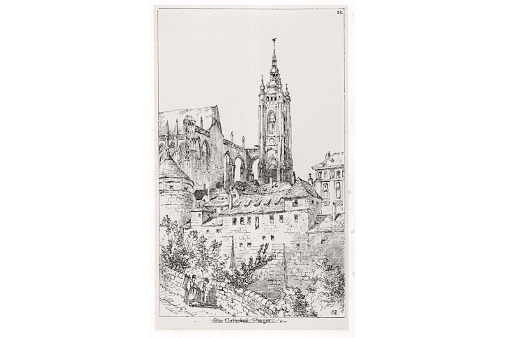 Praha Sv. Vít, litografie, (1850)
