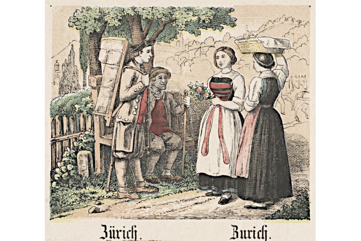 Zürich kroje, kolor. xylografie, (1860)