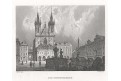 Praha Týnský chrám, Haase, oceloryt (1840)