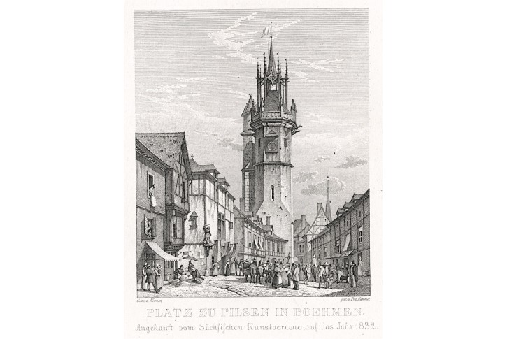 Plzeň náměstí, Hammer , mědiryt, 1840