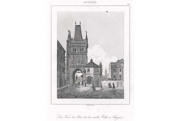 Praha Staroměstská věž, Le Bas, oceloryt 1842
