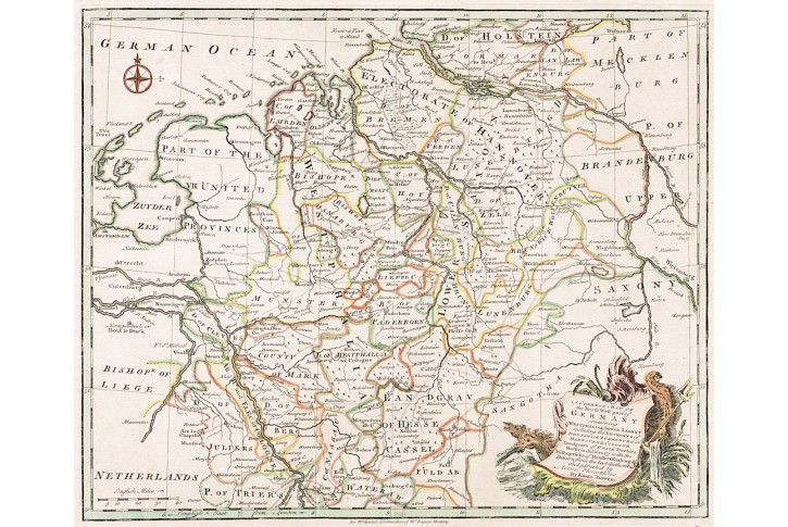 Germany North West, Bowen,  kolor. mědiryt, 1744