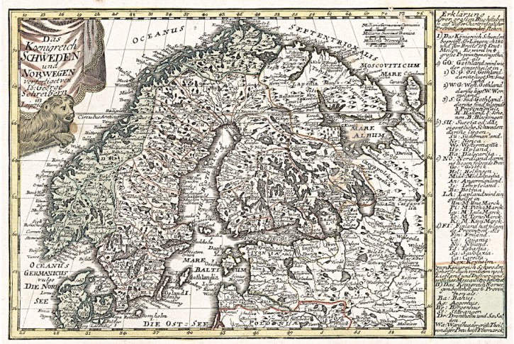 Schreiber : Schweden Norw.., kolor. mědiryt, 1749