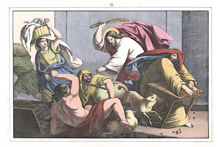 Vyhnání obchodníků z chrámu, kolor. litogr., 1860