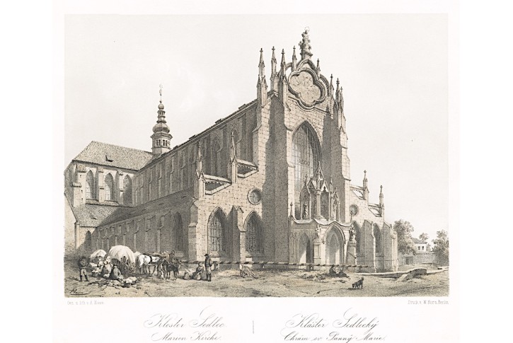 Sedlec klášter, Haun, litografie, 1860