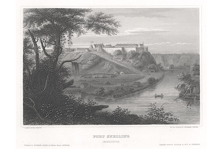 Fort Snelling Minesota , Meyer, oceloryt, 1850