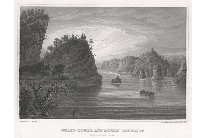 Mississipi Grand Tower , Meyer, oceloryt, 1850