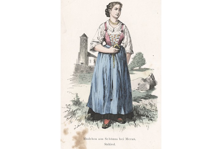 Kroj  Merano, kolor. litografie, 1875