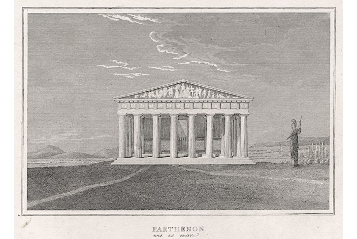 Parthenon Atény kdysi, Strahlheim, mědiryt,(1840)