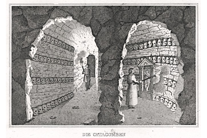 Roma katakomby. Strahlheim, mědiryt, 1834