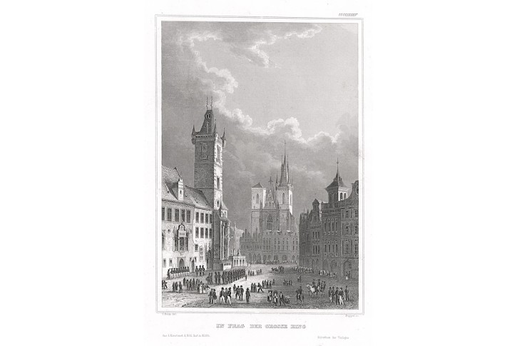 Praha Týnský chrám, Meyer, oceloryt, 1850