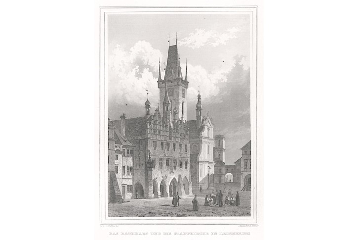 Litoměřice radnice, Lange, oceloryt, 1842