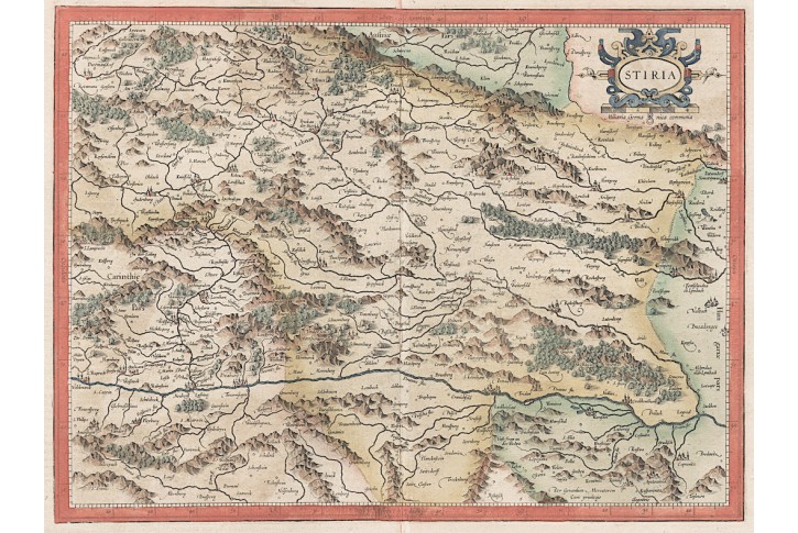 Mercator - Hondius, Stiria, kolor. mědiryt, 1623