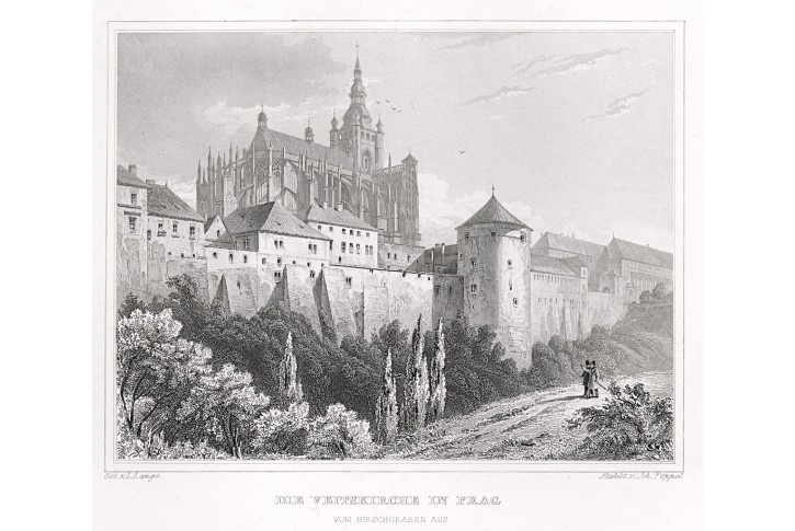 Praha Chrám sv. Víta II., Lange, oceloryt, 1841