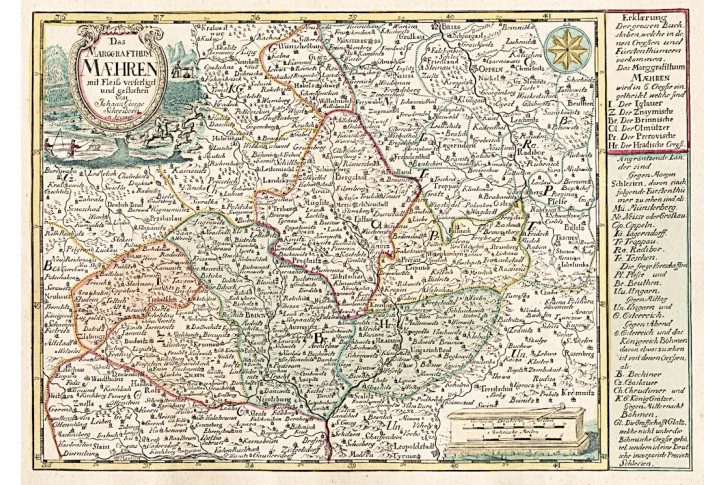 Schreiber : Maehren, kolorovaný mědiryt, 1749