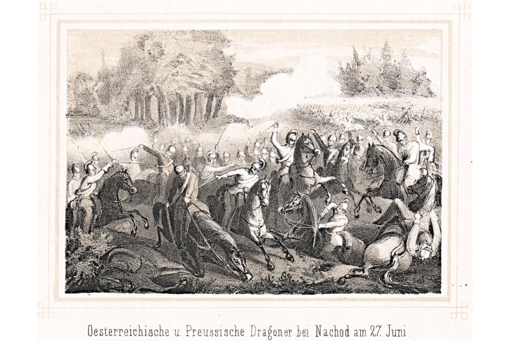 Náchod, bitva,  litografie, 1867