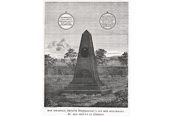 Brno Dobrovského hrob, Medau, litografie, 1837