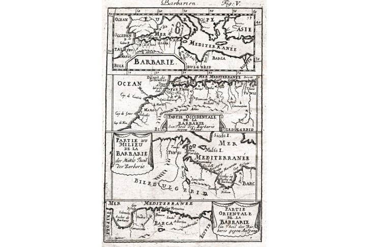 Afrika sever Barbarie, Mallet, mědiryt, 1719