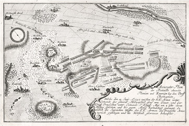 Plaňany Kouřim Chocemice, mědiryt (1760)
