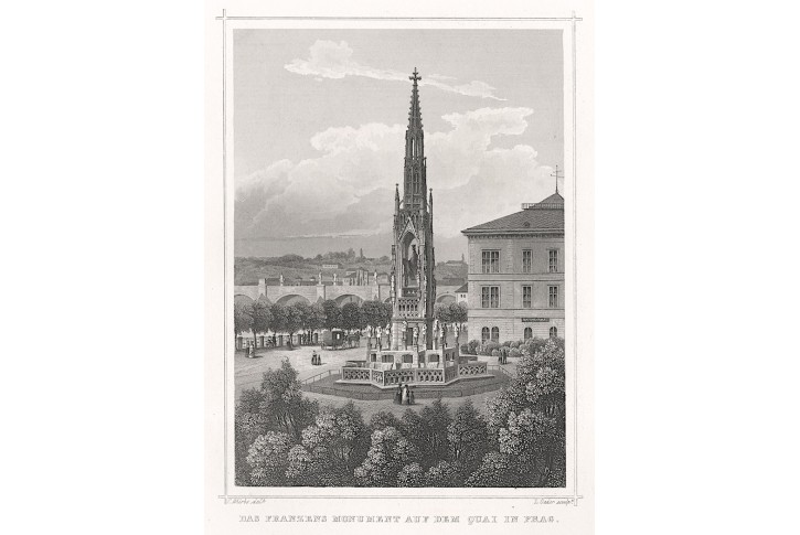 Praha pomník Františka I., oceloryt, 1841