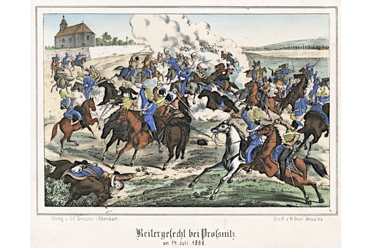 Prostějov bitva, Oeser, Litografie, 1870