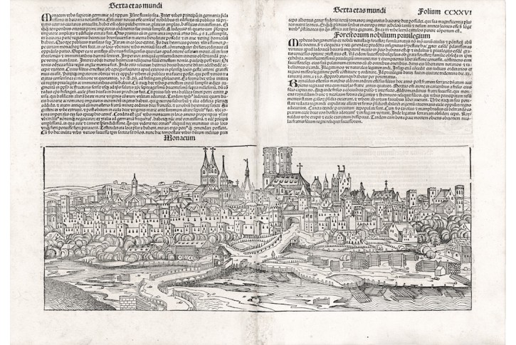 München - Monacum, H. Schedel, dřevořez 1493
