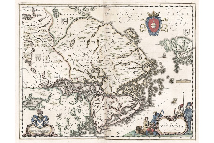 Blaeu : Uplandia, kolor. mědiryt, (1640)