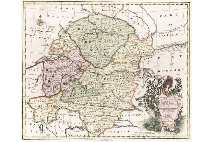 Čechy Rakousko, Bowen,  kolor. mědiryt, 1747