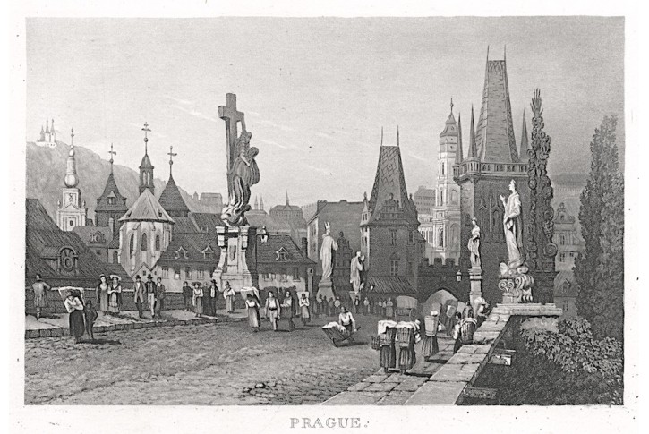 Praha Karlův most,  oceloryt, (1840)