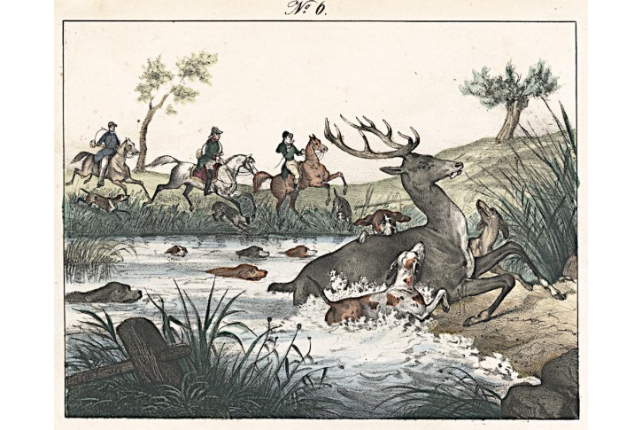 Hon lov na jelena , kolor.litografie , (1840)