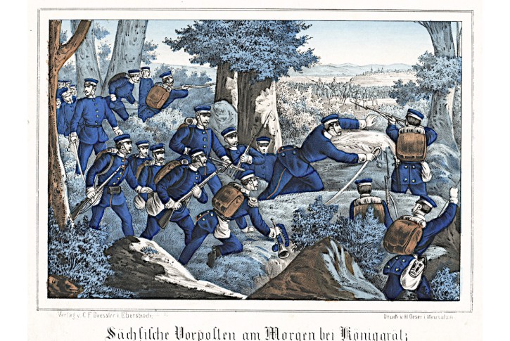 Hradec bitva Sasové, Oeser, Litografie, 1870