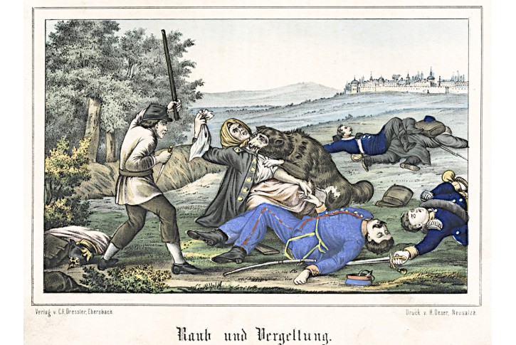 Hradec po bitvě rabování, Oeser, Litografie, 1870