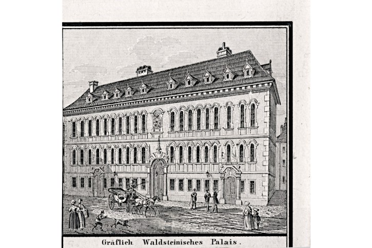 Praha Valdštejnský palác, litografie, 1840