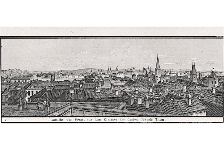 Praha z Thunovského paláce, litografie, 1840