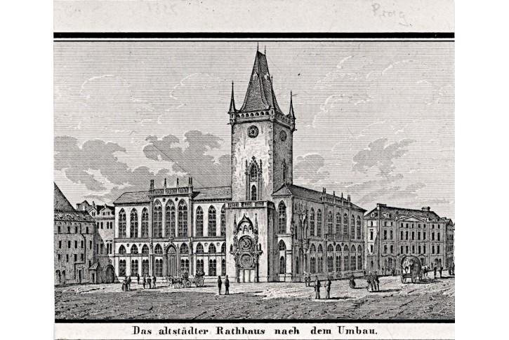 Praha Staroměstská radnice, litografie, 1840