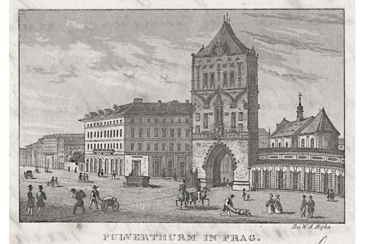 Praha Prašná brána, Ryba, oceloryt, 1847