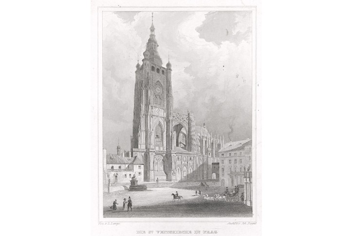 Praha chrám sv. Víta, Lange, oceloryt, 1841