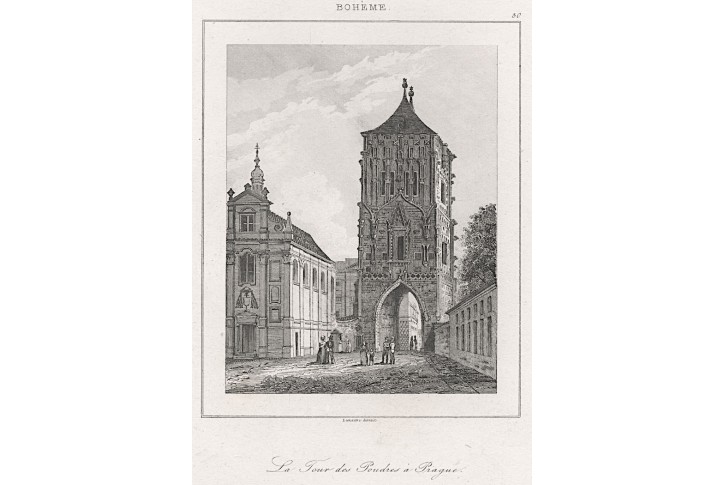 Praha Prašná brána, Le Bas, oceloryt 1842