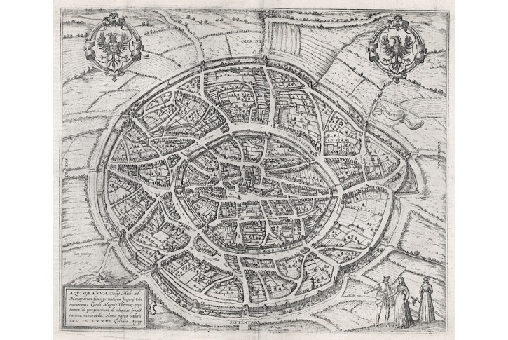 Aachen, Braun Hogenberg, mědiryt , (1580)
